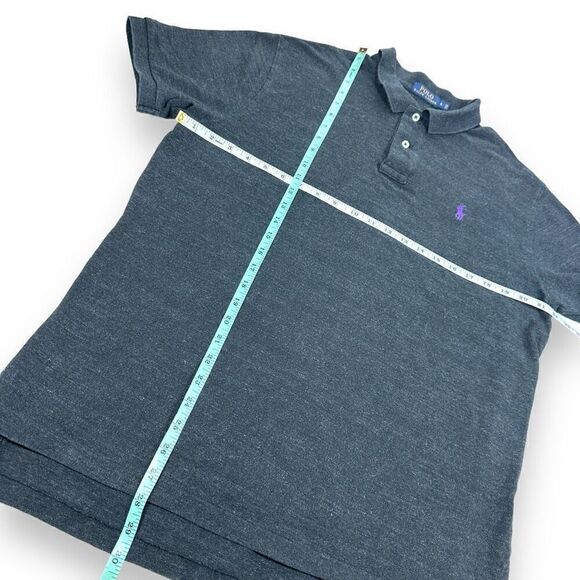 Ralph Lauren Polo Shirt Mens Size Large L Charcoal Gray Short Sleeve Purple Pony - Picture 8 of 8